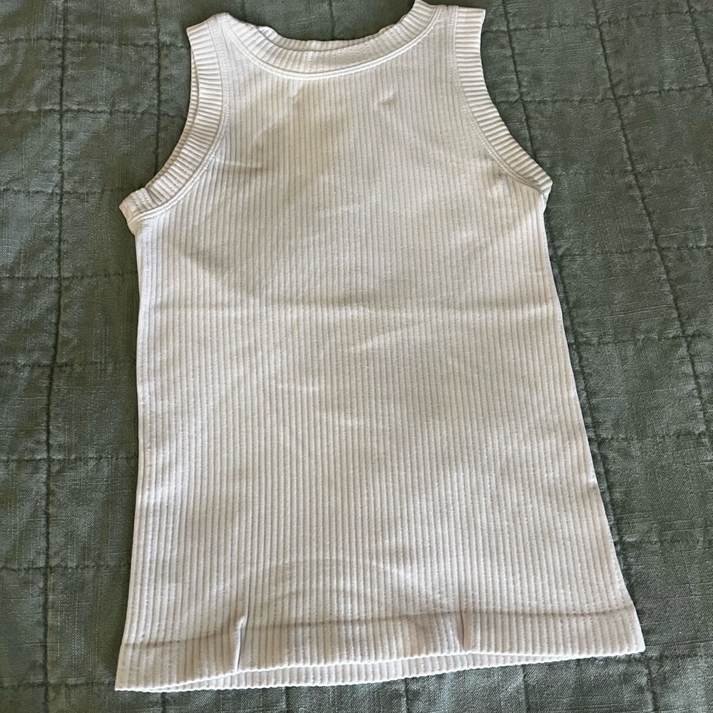 Kids White Ribbed Tank Top